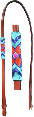 Showman 4ft Leather over &amp; under whip with teal, purple, and orange beaded overlay
